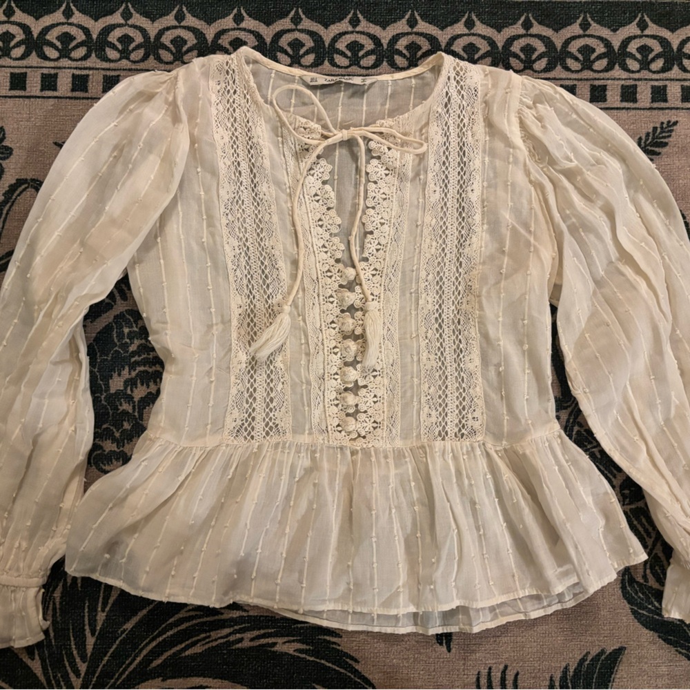Zara Cream Crochet 100% Cotton Boho Blouse
